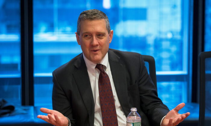 St. Louis Fed President James Bullard speaks about the U.S. economy during an interview in New York Feb. 26, 2015. (Lucas Jackson/Reuters)