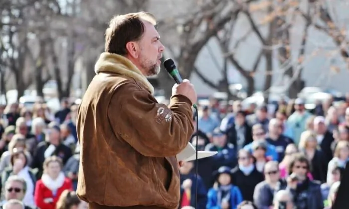 Artur Pawlowski speaks at a “freedom rally” in Edmonton on March 20, 2021, part of a worldwide protest against COVID-19 restrictions. (Courtesy of Artur Pawlowski)