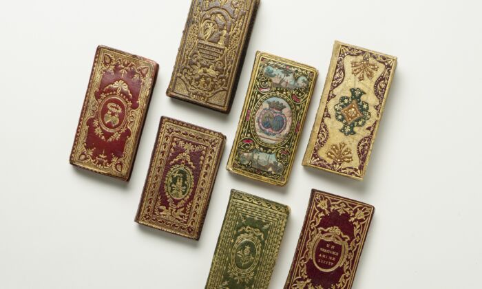 Group of seven French miniature books with elaborately decorated bindings, bound between 1774 and 1792. (Janny Chiu, 2021/ Morgan Library & Museum)