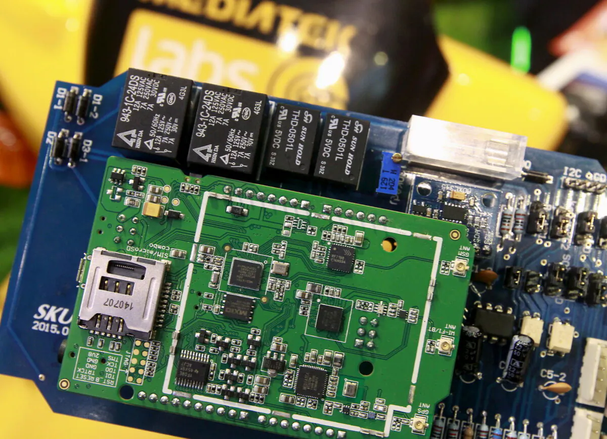 MediaTek chips are seen on a development board at the MediaTek booth during the 2015 Computex exhibition in Taipei, Taiwan, on June 3, 2015. (Pichi Chuang/Reuters)