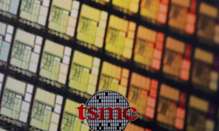 A logo of TSMC at its headquarters in Hsinchu city, Taiwan, on Aug. 31, 2018. (Tyrone Siu/Reuters)