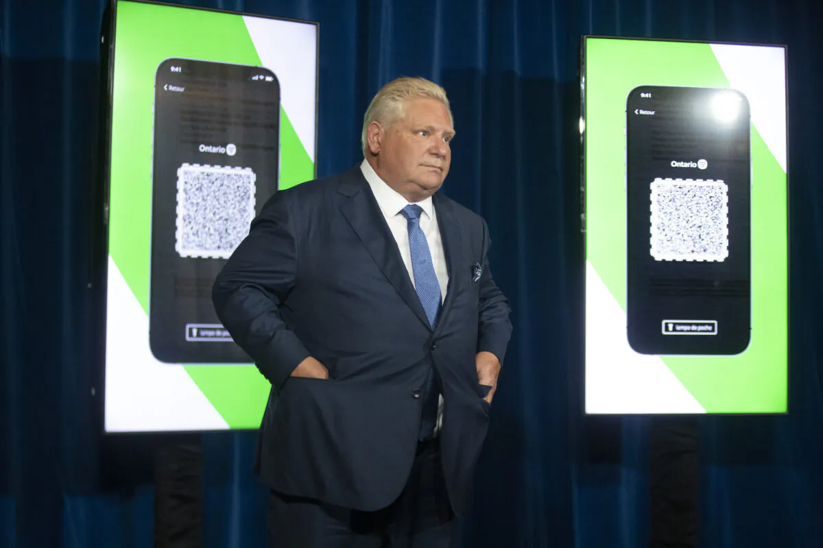 Ontario Premier Doug Ford attends a press briefing at the Queens Park legislature in Toronto on Oct. 15, 2021. (The Canadian Press/Chris Young)