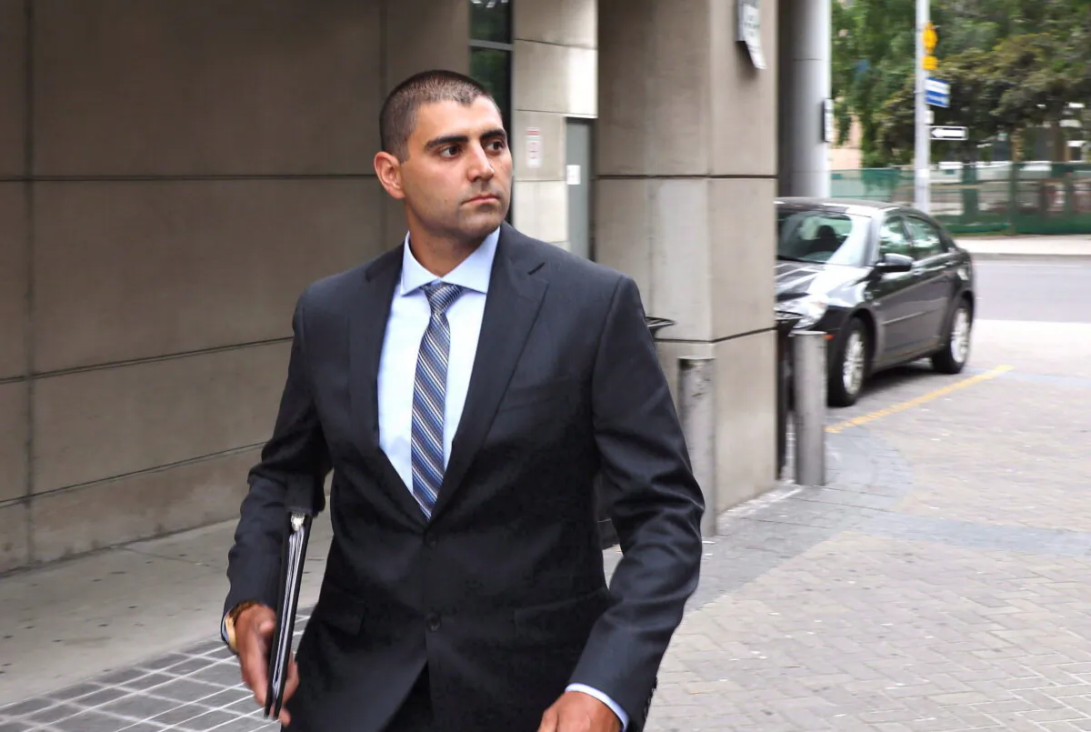 Peter Khill, charged with second-degree murder, leaves court in Hamilton on June 12, 2018. A jury found him not guilty of that charge but guilty of the lesser offence of manslaughter in the 2016 shooting death of a man who broke into his truck. Khill said he fired in self-defence, believing the man was about to shoot him. (The Canadian Press/Colin Perkel)