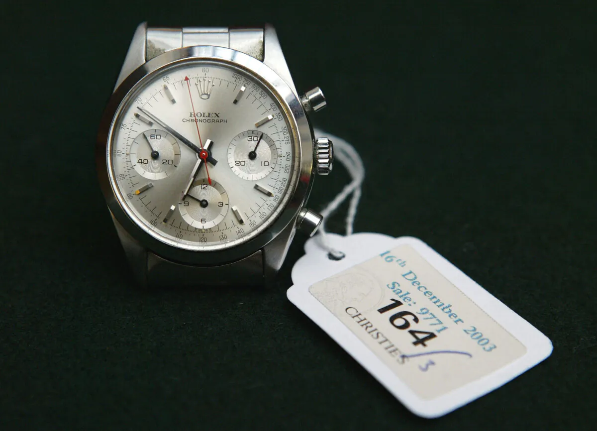 The Rolex wristwatch worn by George Lazenby during the film "On Her Majesty's Secret Service." (Ian Walton/Getty Images)
