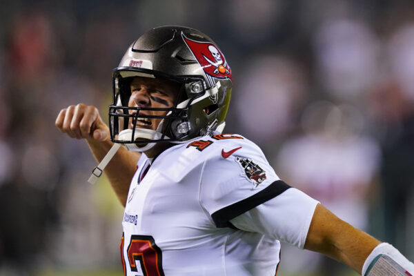 Tampa Bay Buccaneers quarterback Tom Brady shouts