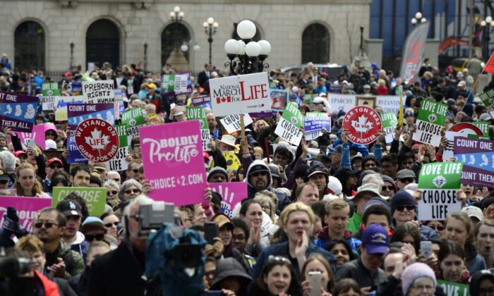 People take part in the March For Life rally on Parliament Hill in Ottawa on May 9, 2019. (THE CANADIAN PRESS/Sean Kilpatrick)