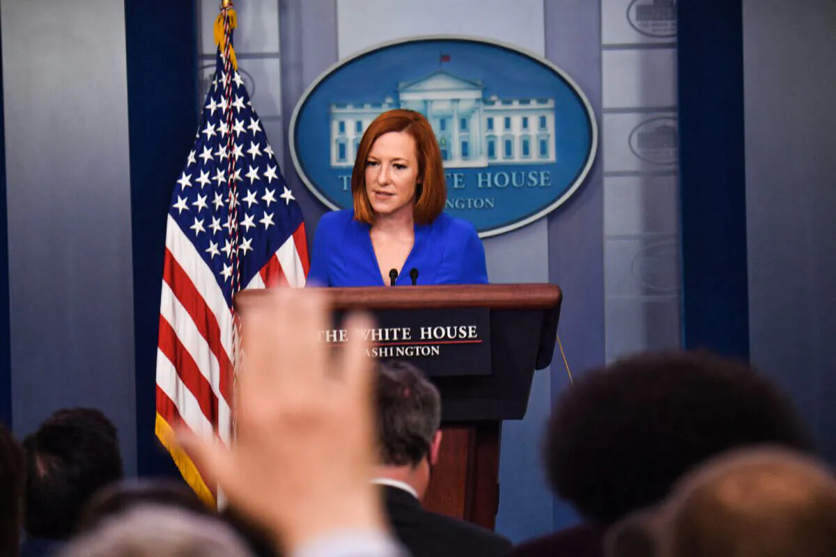 White House Press Secretary Jen Psaki speaks during the daily briefing at the White House on Oct. 14, 2021. (Photo by Nicholas Kamm / AFP) (Photo by NICHOLAS KAMM/AFP via Getty Images)