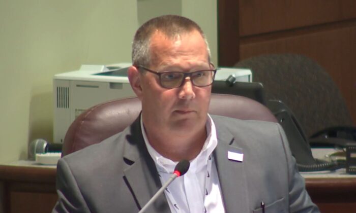 In this image from video, Loudoun County Superintendent Scott Ziegler is seen during a school board meeting in Ashburg, Va., on June 22, 2021. (LCPS/Screenshot via   Pezou)
