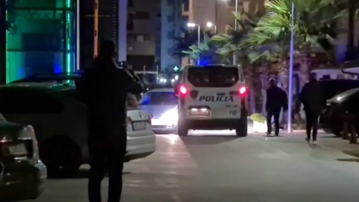 A police van arrives at the Gloria Palace resort, in Qerret, Albania, on Oct. 15, 2021. (AP/Screenshot via The Epoch Times)