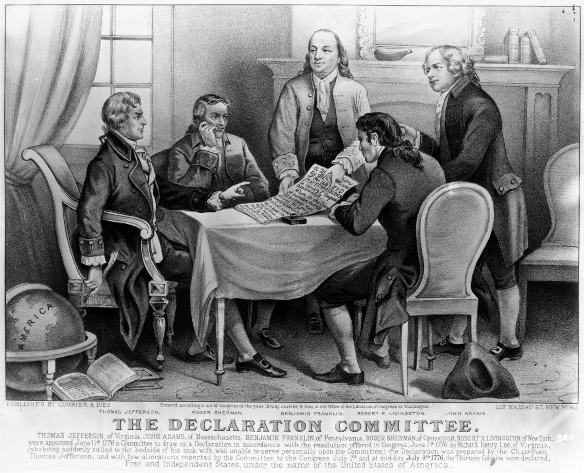 The committee that drafted the Declaration of Independence. (L-R) Thomas Jefferson, Roger Sherman, Benjamin Franklin, Robert R. Livingston, and John Adams. (MPI/Getty Images)