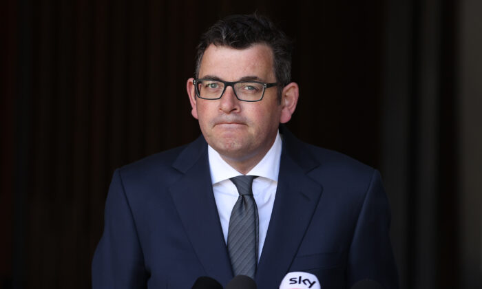 Victorian Premier Daniel Andrews speaks during a press conference at he back of Parliament in Melbourne, Australia, on Oct. 14, 2021. (Robert Cianflone/Getty Images)