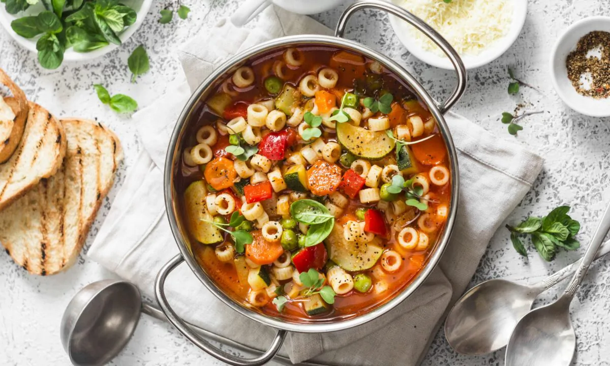 The older and richer heritage of minestrone is a provincial garden leftovers soup-stew that not only is exceptionally luscious, but also provokes appreciation of the wonders of a garden. (Kiian Oksana/Shutterstock)