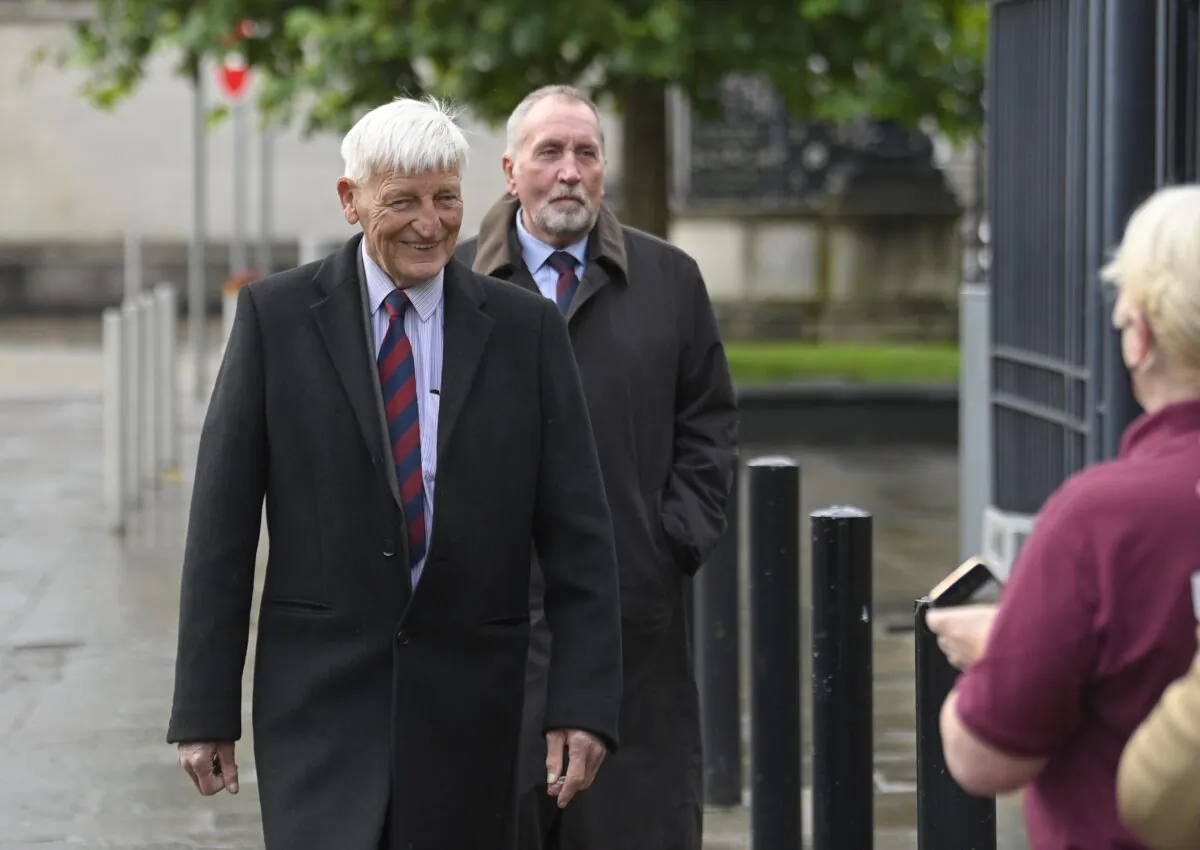 Dennis Hutchings arrives at Laganside Courts, Belfast, at the start of his trial, on Oct. 8, 2021. (Mark Marlow/PA)