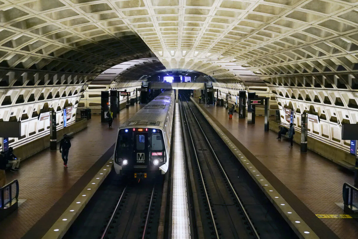 A train arrives at Metro Center station in Washington on April 23, 2021. (Patrick Semansky/AP Photo)