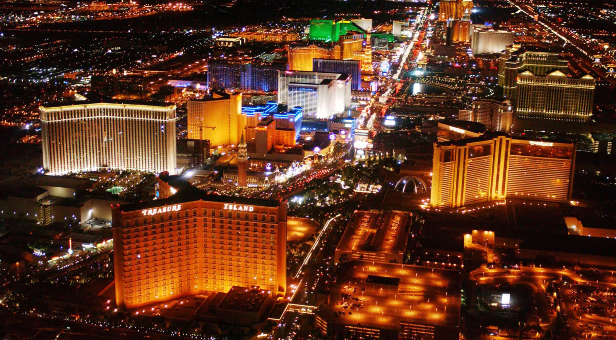 The strip on Las Vegas Boulevard is seen in Las Vegas on May 30, 2002. (Robert Mora/Getty Images)