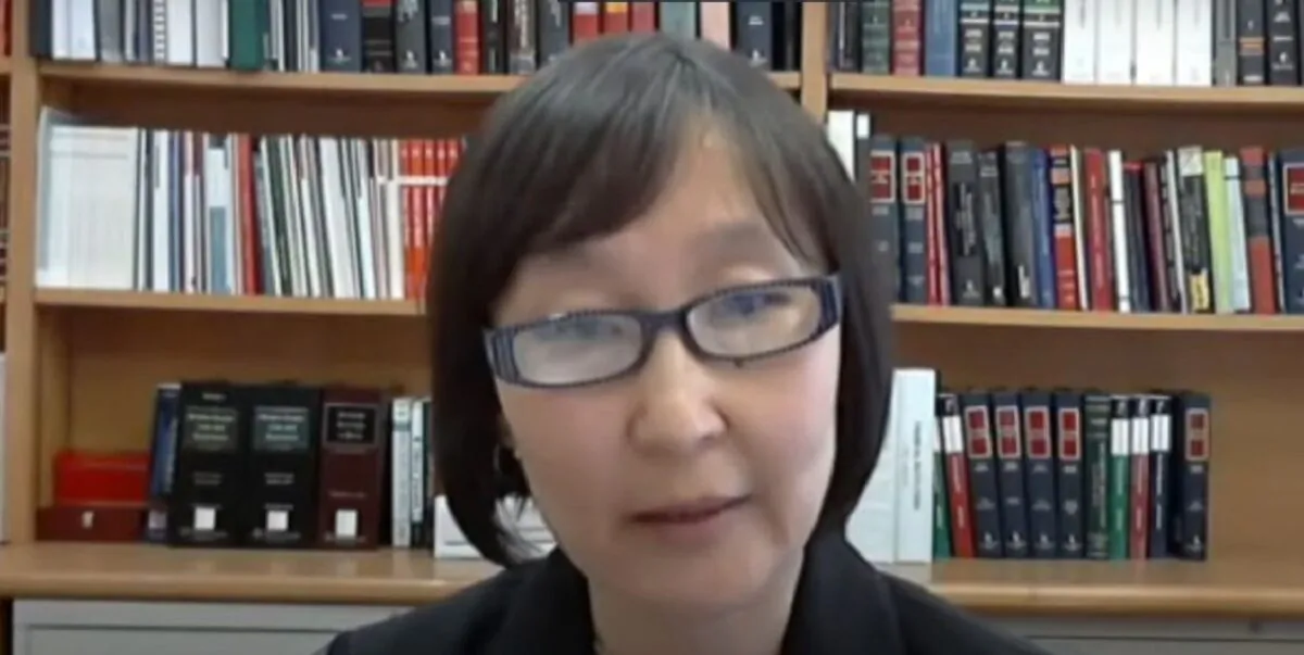 In this image from video, Saule Omarova, President Joe Biden's nominee for comptroller of currency, speaks during a virtual congressional hearing on April 14, 2021. (U.S. House Committee on Financial Services/Screenshot via The Epoch Times)