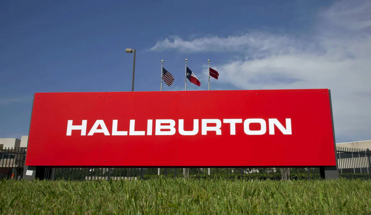 The company logo of Halliburton oilfield services corporate offices is seen in Houston, Texas, on April 6, 2012. (Richard Carson/Reuters)