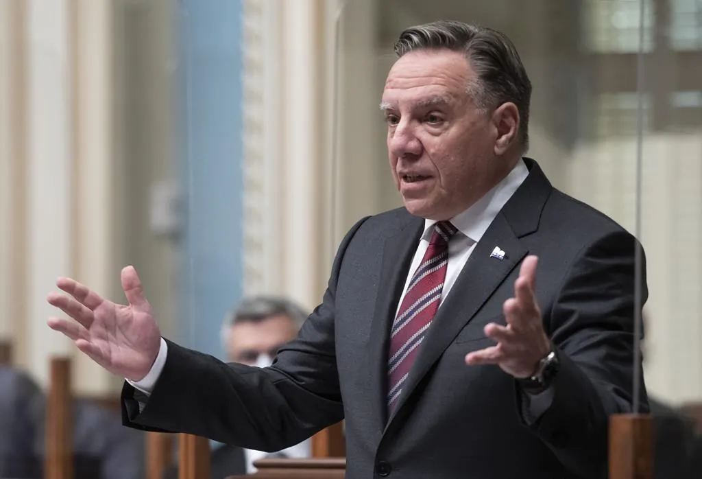 Quebec Premier Francois Legault responds to the Opposition during question period on October 7, 2021 at the legislature in Quebec City. Legault's government will set out its priorities for the rest of its mandate with an inaugural speech on Oct 19. (The Canadian Press/Jacques Boissinot)