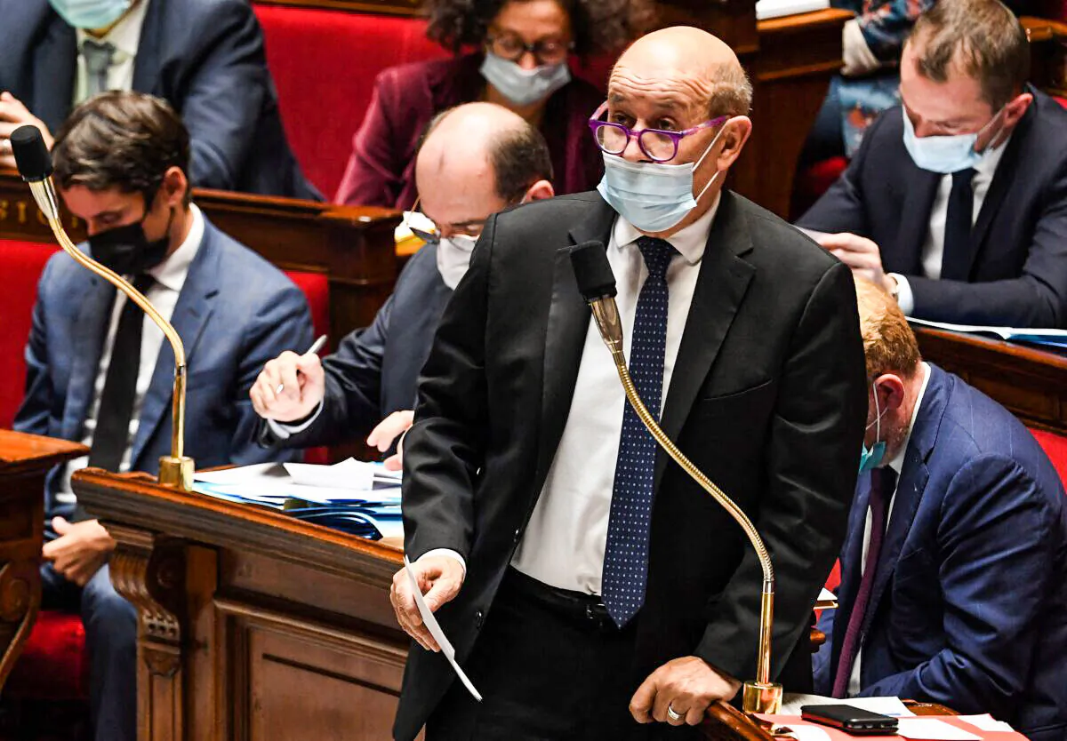 French Foreign Affairs Minister Jean-Yves Le Drian attends a session at the French National Assembly in Paris, France, on Oct. 12, 2021. (Alain Jocard/AFP via Getty Images)