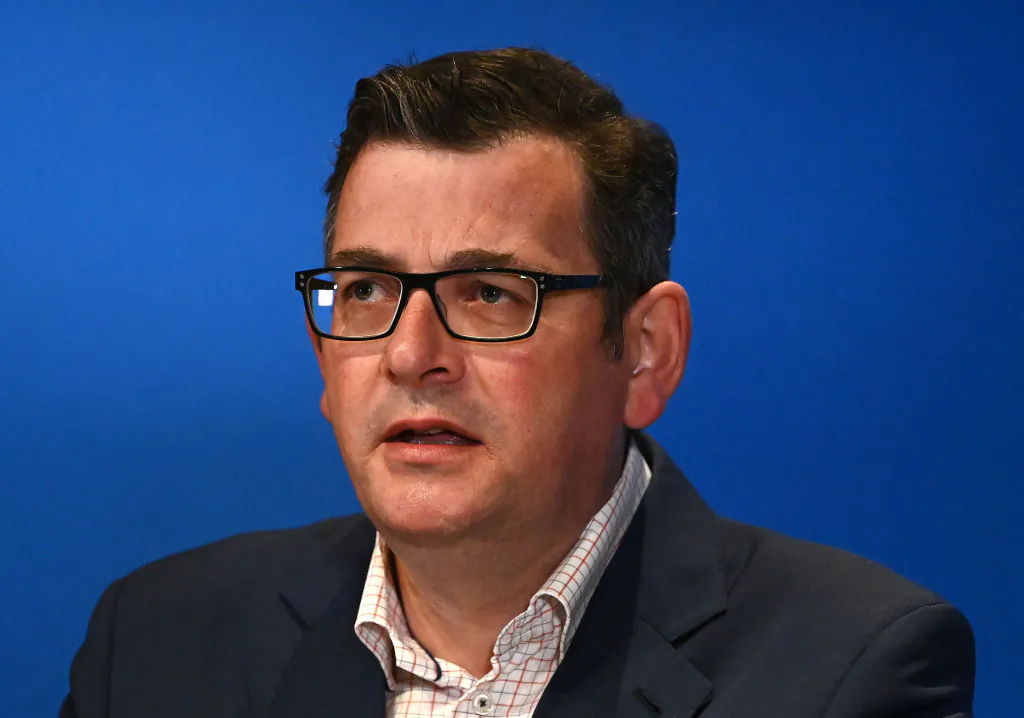 Victorian Premier Daniel Andrews speaks to the media in Melbourne, Australia, on Oct. 17, 2021. (Quinn Rooney/Getty Images)