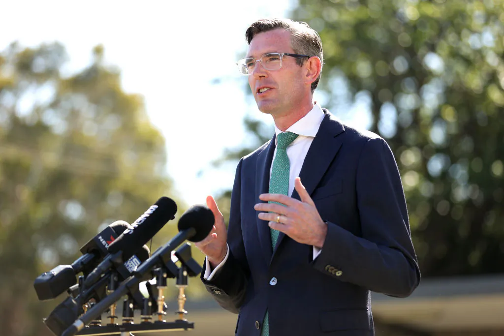 Premier of NSW Dominic Perrottet speaks during a press conference in Sydney, Australia, on Oct. 18, 2021. (Brendon Thorne/Getty Images)