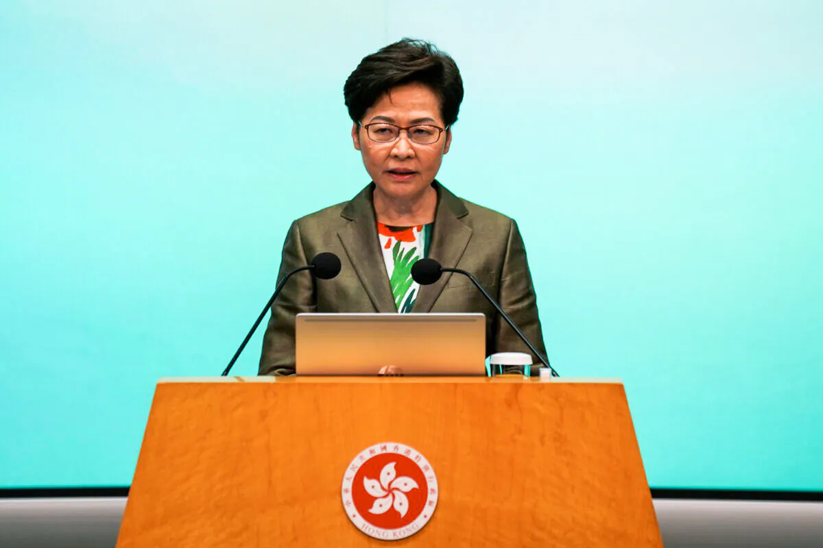 Hong Kong Chief Executive Carrie Lam speaks during a news conference following the annual policy address in Hong Kong, China, on Oct. 6, 2021. (Lam Yik/Reuters)