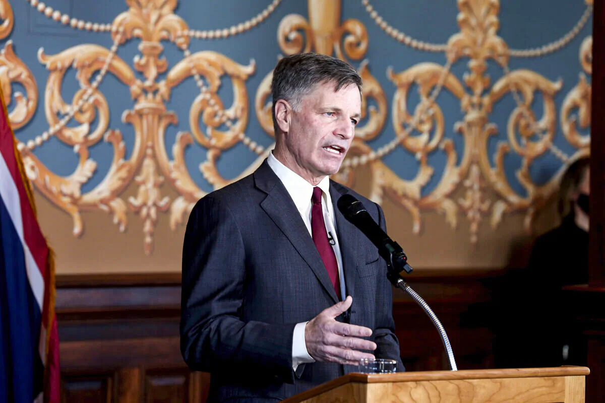 Wyoming Gov. Mark Gordon speaks in Cheyenne, Wyo., on March 2, 2021. (Michael Cummo/Wyoming Tribune Eagle via AP)