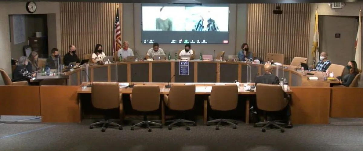 In this image from video, the San Francisco Board of Education meets on Oct. 12, 2021. (City of San Francisco via The Epoch Times)