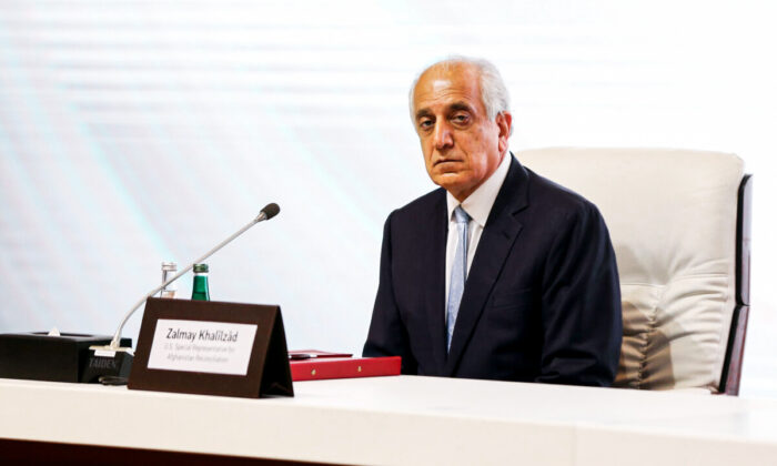 FILE PHOTO: Zalmay Khalilzad, U.S. envoy for peace in Afghanistan is seen during talks between the Afghan government and Taliban insurgents in Doha, Qatar September 12, 2020. REUTERS/Ibraheem al Omari