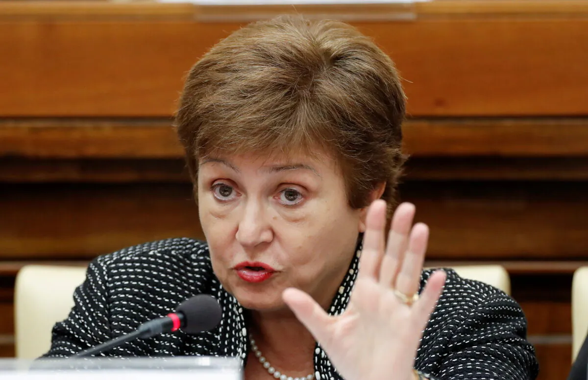 IMF Managing Director Kristalina Georgieva speaks during a conference at the Vatican, Italy, on Feb. 5, 2020. (Remo Casilli/Reuters)