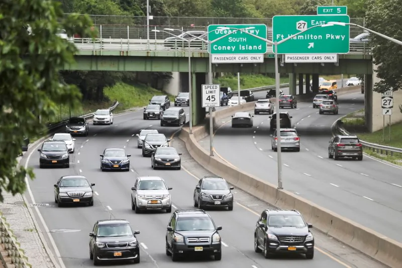 Traffic is seen on a highway ahead of the July 4th holiday, in New York, on July 2, 2021. (Eduardo Munoz/Reuters)