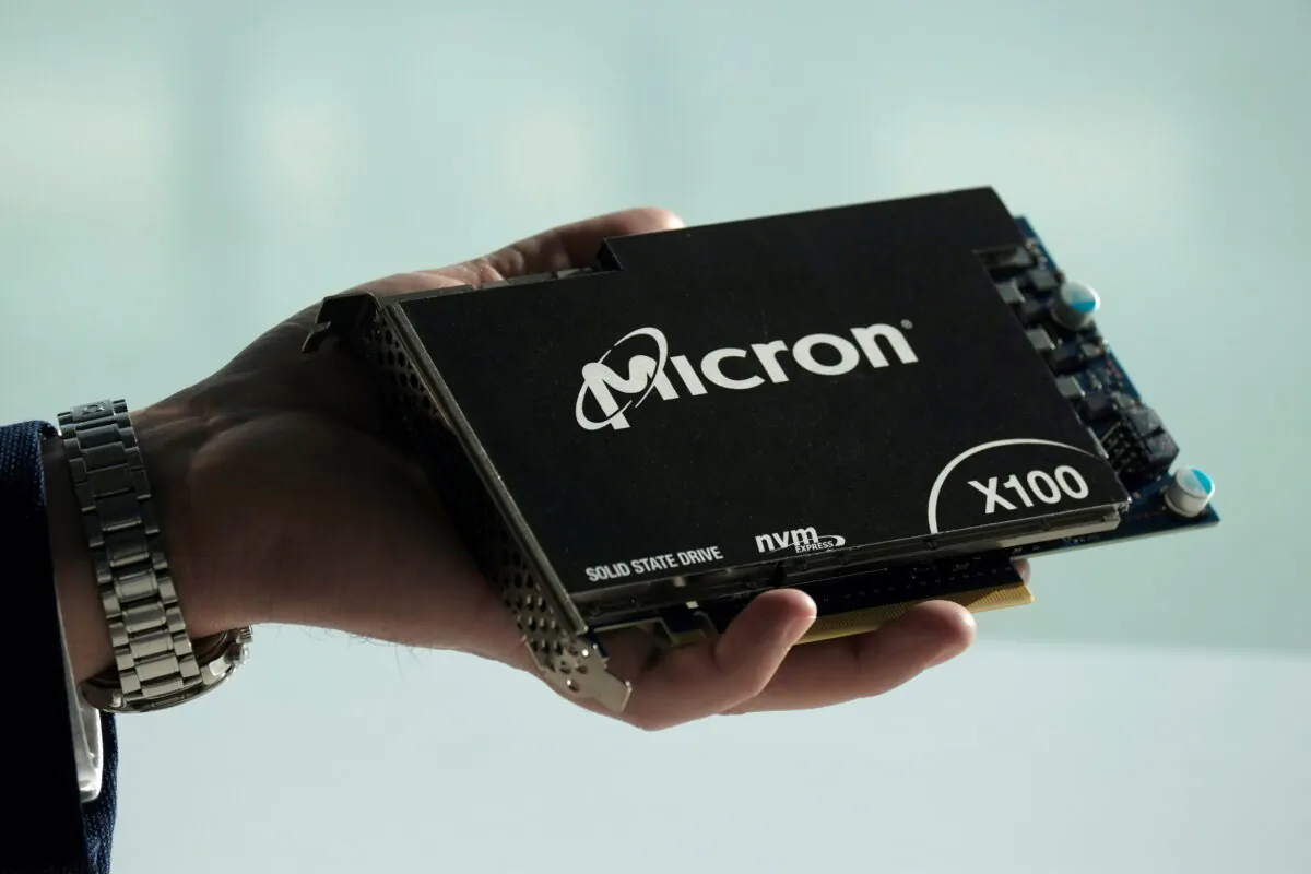 Micron Technology's solid-state drive for data center customers is presented at a product launch event in San Francisco, Calif., on Oct. 24, 2019. (Stephen Nellis/Reuters)