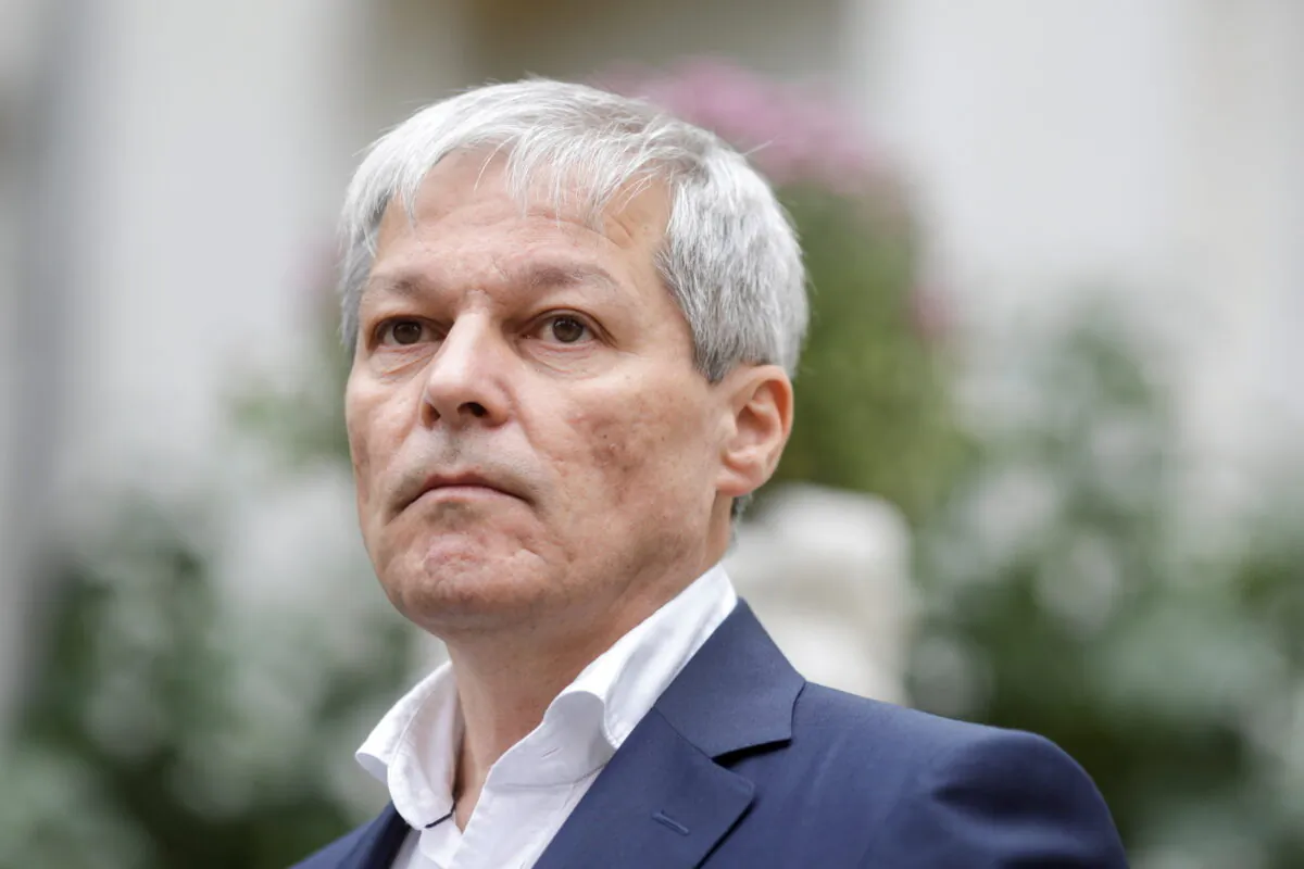 Dacian Ciolos, leader of the USR party, attends a news conference at the headquarters of the USR PLUS alliance, in Bucharest, Romania, on Sept. 23, 2021. (George Calin/Inquam Photos/Reuters)