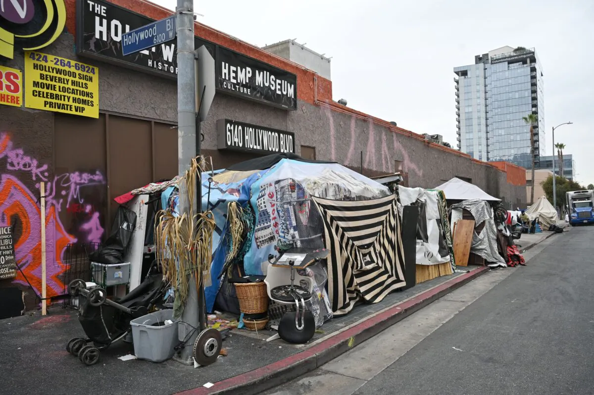 Tents of homeless people line a street in Hollywood, Calif., on Sept. 1, 2021. (Robyn Beck/AFP via Getty Images)