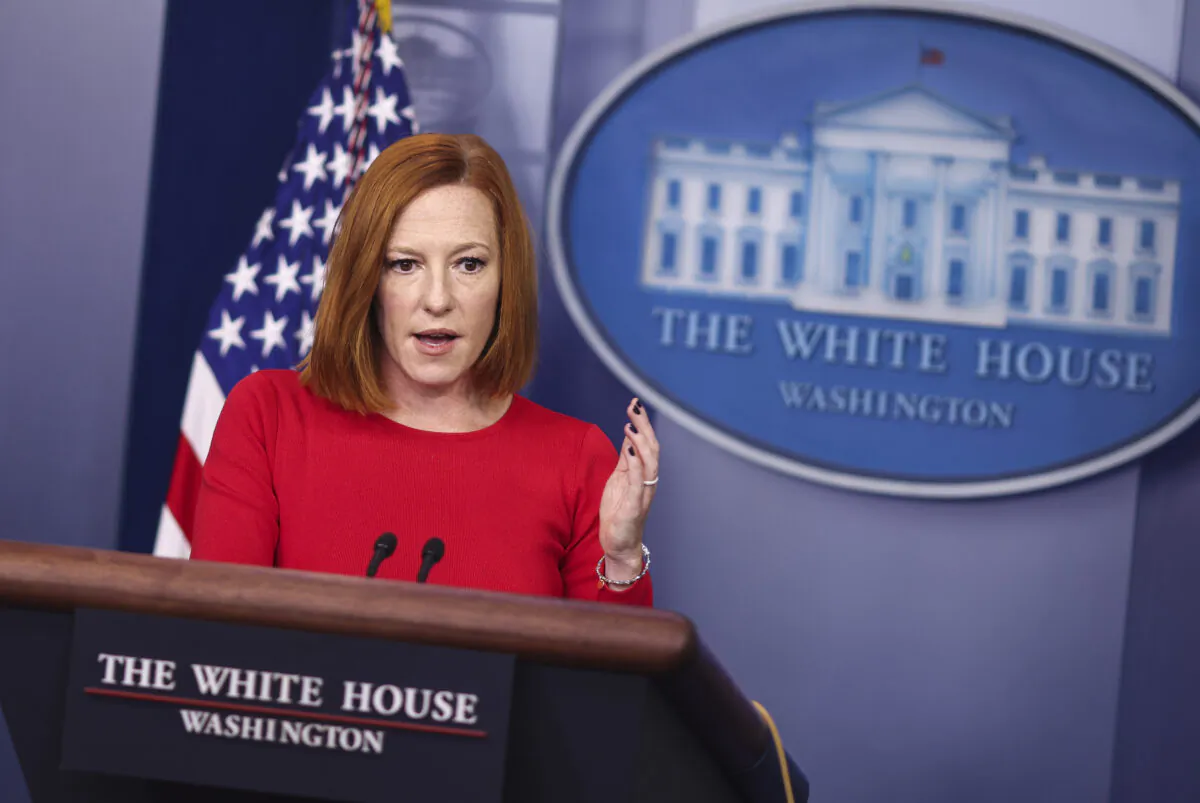 White House press secretary Jen Psaki speaks to reporters in Washington on Oct. 19, 2021. (Kevin Dietsch/Getty Images)