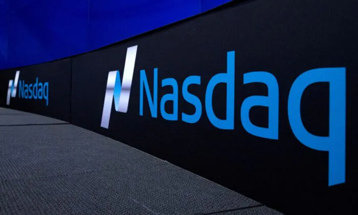 The Nasdaq logo is displayed at the Nasdaq Market site in New York on Sept. 2, 2015. (Brendan McDermid/Reuters)