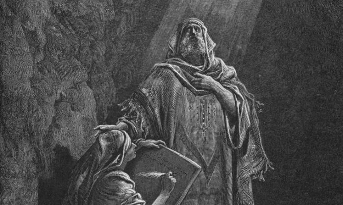 Detail of “Baruch Writing Jeremiah’s Prophecies,” 1866, by Gustave Doré. Engraving from “ Holy Bible With Illustrations.” London: Cassel, Petter, and Galpin. (Public Domain)
