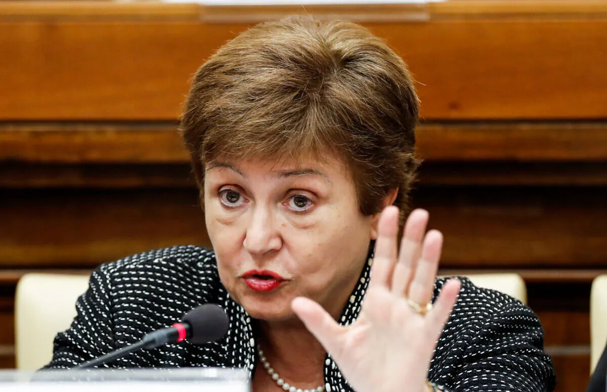 IMF Managing Director Kristalina Georgieva speaks during a conference at the Vatican, Italy, on Feb. 5, 2020. (Remo Casilli/Reuters)