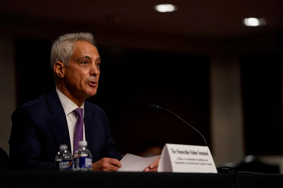 Former Chicago Mayor Rahm Emanuel gives his opening statement during the Senate Foreign Relations Committee hearing on his nomination to be the United States Ambassador to Japan, on Capitol Hill in Washington, on Oct. 20, 2021. (Elizabeth Frantz/Reuters)