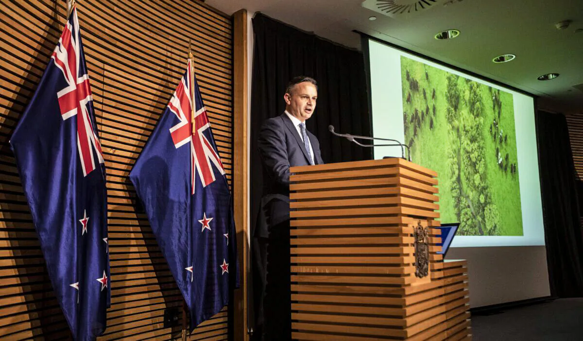 Climate Change Minister and Green co-leader James Shaw speaks at a press conference announcing the government's reforms to clean up waterways, in Wellington, New Zealand, on May 28, 2020. (Kevin Stent - Pool/Getty Images)