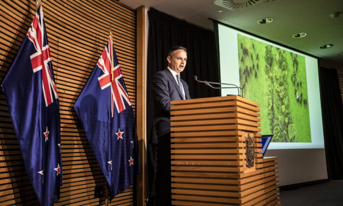 Climate Change Minister and Green co-leader James Shaw speaks at a press conference announcing the government's reforms to clean up waterways, in Wellington, New Zealand, on May 28, 2020. (Kevin Stent - Pool/Getty Images)