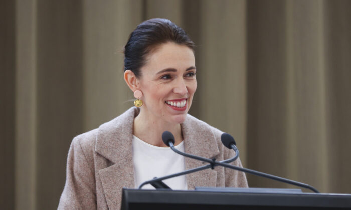 Prime Minister of New Zealand Jacinda Ardern speaks to media during a press conference at Parliament in Wellington, New Zealand, on Oct. 21, 2021. (Hagen Hopkins/Getty Images)