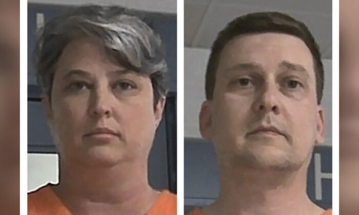 These booking photos released Oct. 9, 2021, by the West Virginia Regional Jail and Correctional Facility Authority show Jonathan Toebbe and his wife, Diana Toebbe.  (West Virginia Regional Jail and Correctional Facility Authority via AP)