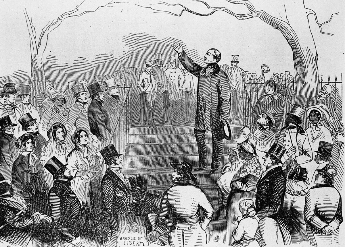 1835: An Anti-Slavery meeting on Boston common showing free Black people amongst the crowd. (MPI/Getty Images)