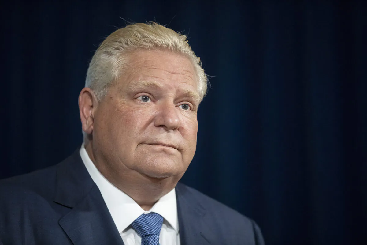 Ontario Premier Doug Ford attends a press briefing at the Queens Park Legislature in Toronto, on Oct. 15, 2021. (The Canadian Press/Chris Young)