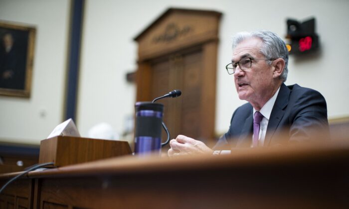 Federal Reserve Chairman Jerome Powell testifies before the House Oversight And Government Reform Committee hearings on oversight of the Treasury Department's and Federal Reserve's Pandemic Response, on Capitol Hill in Washington, on Sept. 30, 2021. (Al Drago/AFP via Getty Images)