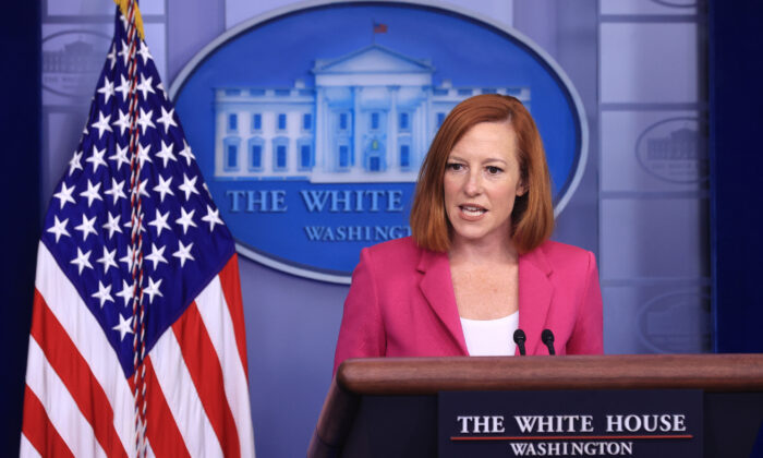 White House Press Secretary Jen Psaki talks to reporters in the Brady Press Briefing Room at the White House in Washington, on Oct. 22, 2021. (Chip Somodevilla/Getty Images)