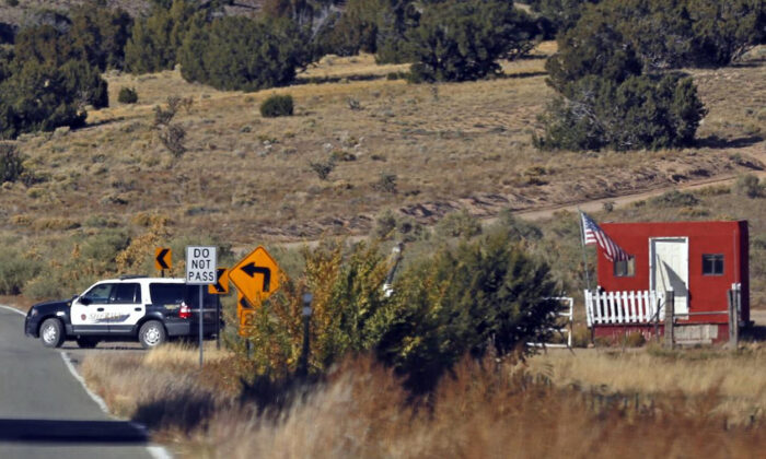 The Santa Fe County Sheriff's Officers respond   to the country   of a fatal accidental shooting astatine  a Bonanza Creek Ranch movie   acceptable   adjacent   Santa Fe, N.M. connected  Oct. 21, 2021. (Luis Sanchez-Saturno/Santa Fe New Mexican via AP)