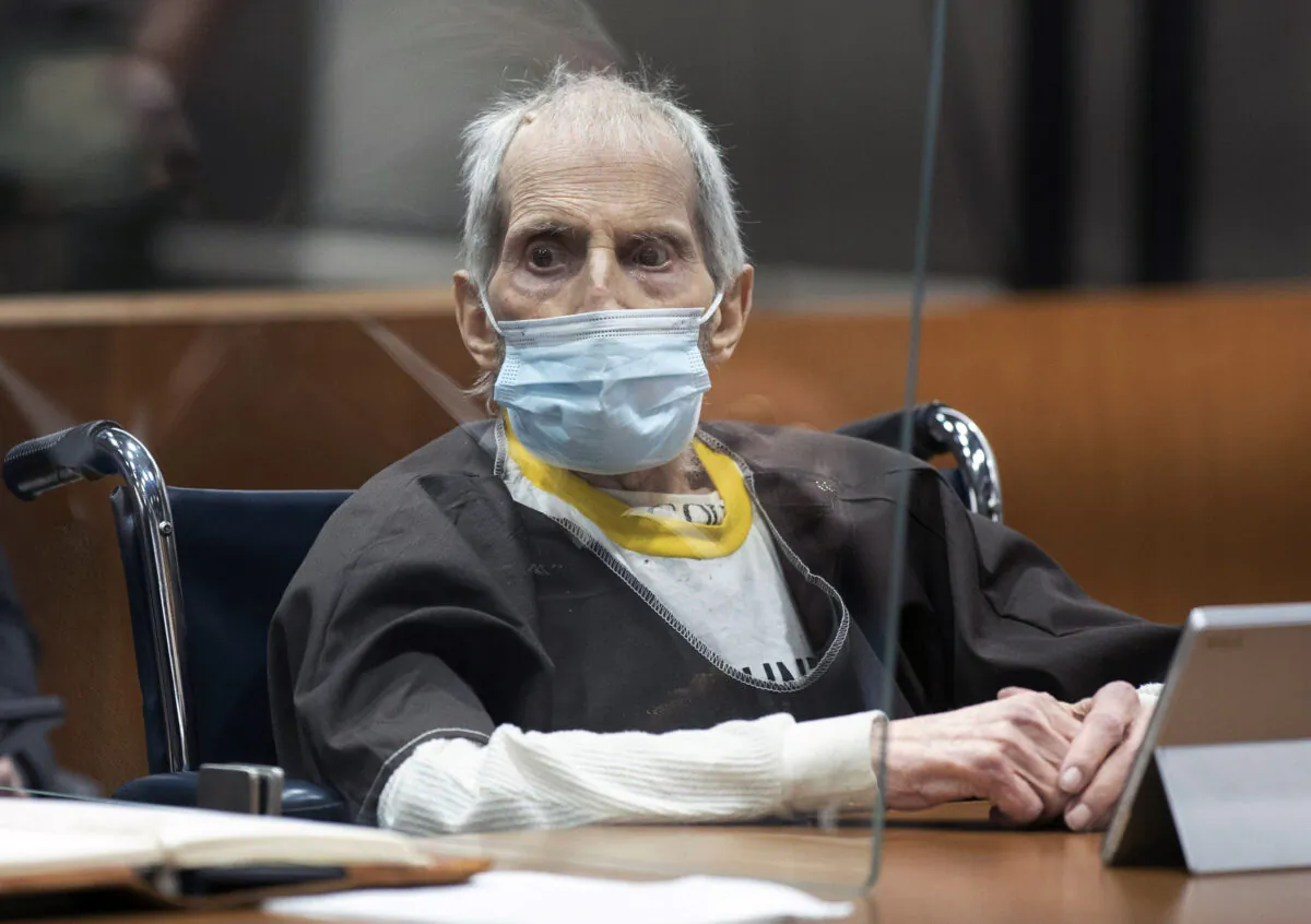 New York real estate scion Robert Durst, 78, sits in the courtroom as he is sentenced to life in prison without chance of parole at the Airport Courthouse in Los Angeles, on Oct. 14, 2021. (Myung J. Chung/Los Angeles Times via AP)