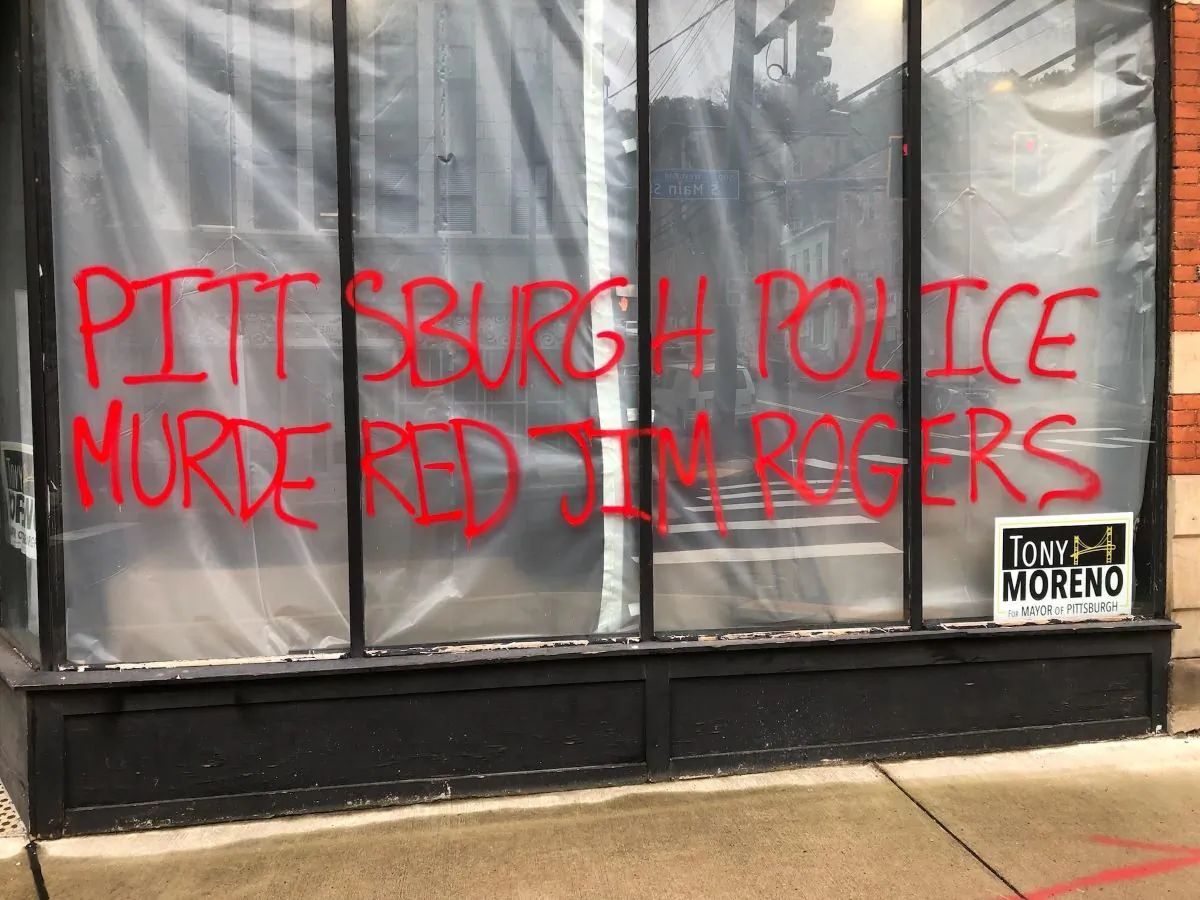 Pittsburgh Mayoral Candidate Tony Moreno’s campaign headquarters vandalized on Oct. 22, 2021 (Photo Courtesy of Patty Poloka, Moreno campaign manager )